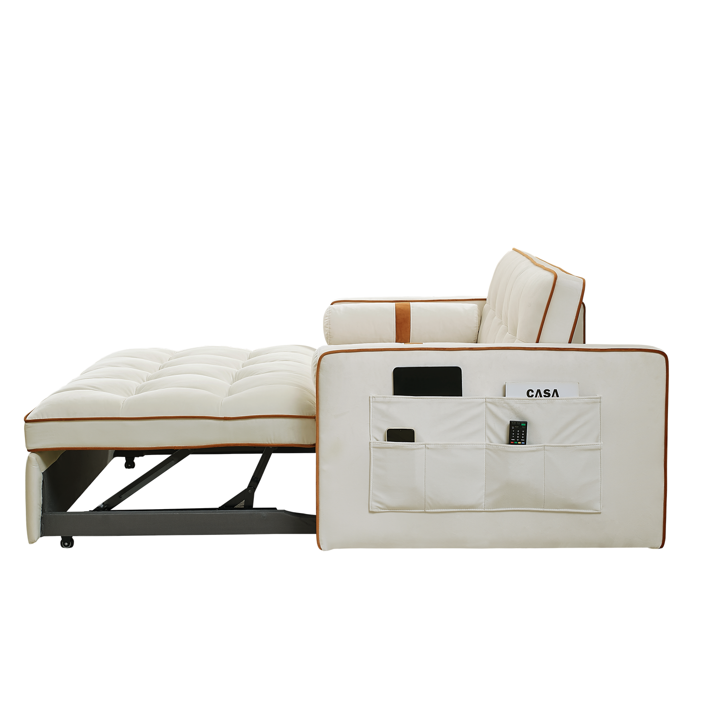NEW Modern 55.5' Pull Out Sleep Sofa Bed 2 Seater Loveseats Couch with Side Pockets and Adjustable Backrest