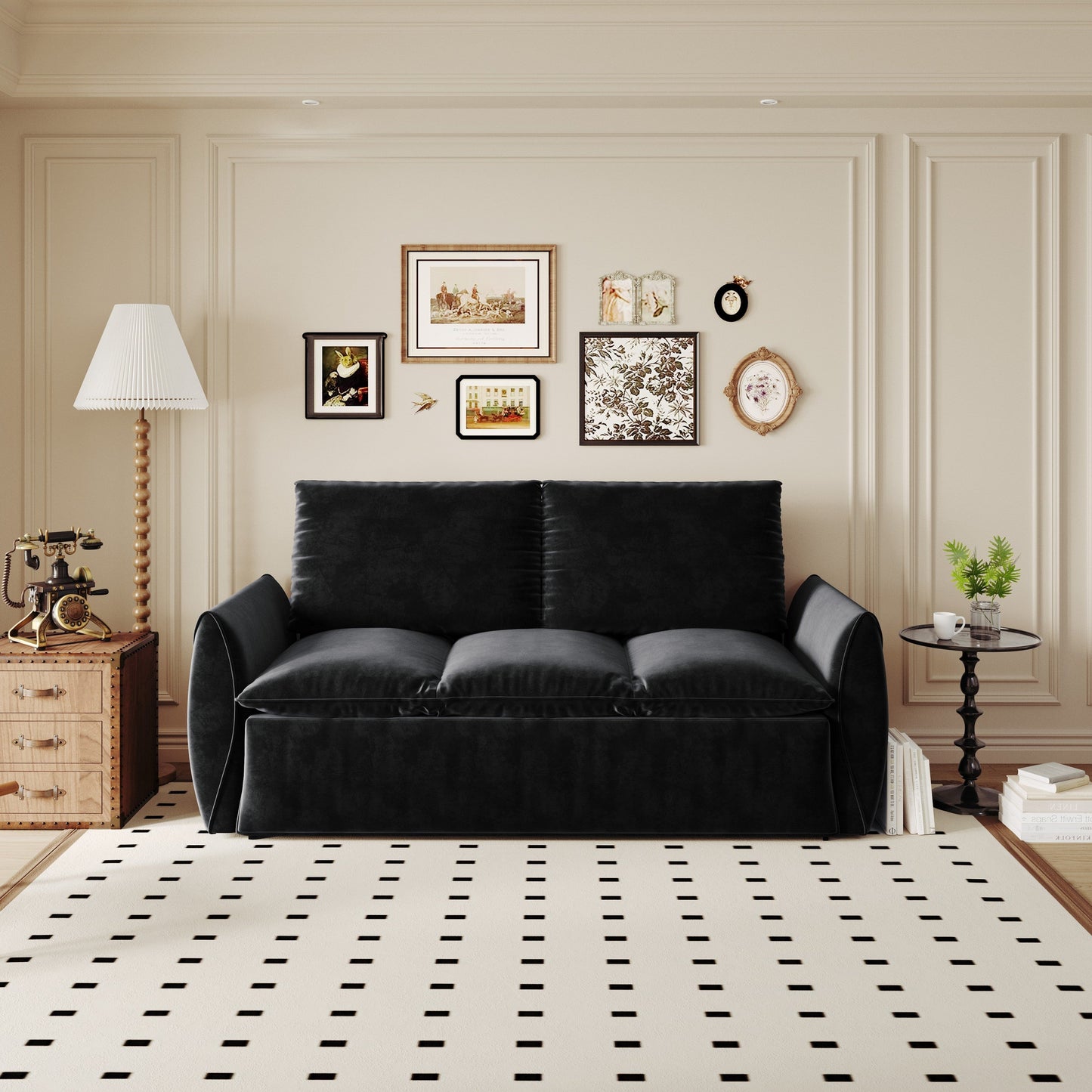 NEW 70.9' Multi-Functional 3-Seat Velvet Black Convertible Sleeper Sofa