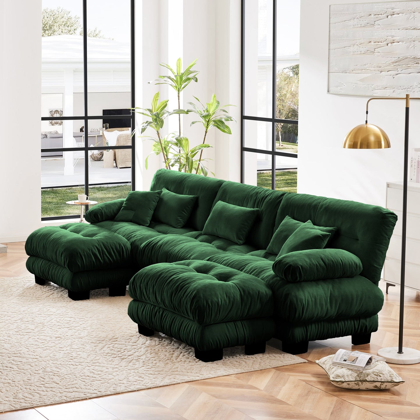 NEW Luxury Modular Sectional Sofa Couch - Oversized U Shaped Cloud Couch for Living Room,Deep Seat Sofa Couch with 2 Ottomans ,Chenille Green