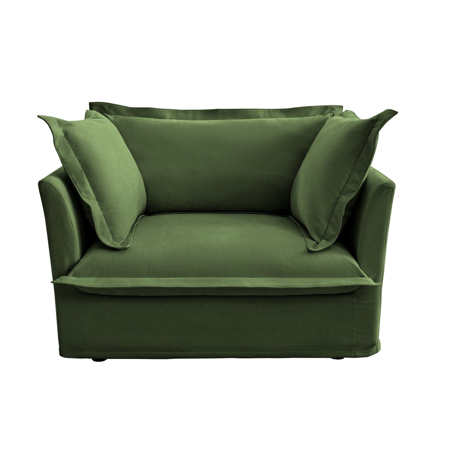 NEW Slip-covered Armchair with 1 Big Back Cushion and 2 Big Toss Pillows, Single Deep Seat Comfy Single Couch Sofa Multiple Large Soft Pillows, Chenille Fabric, Green