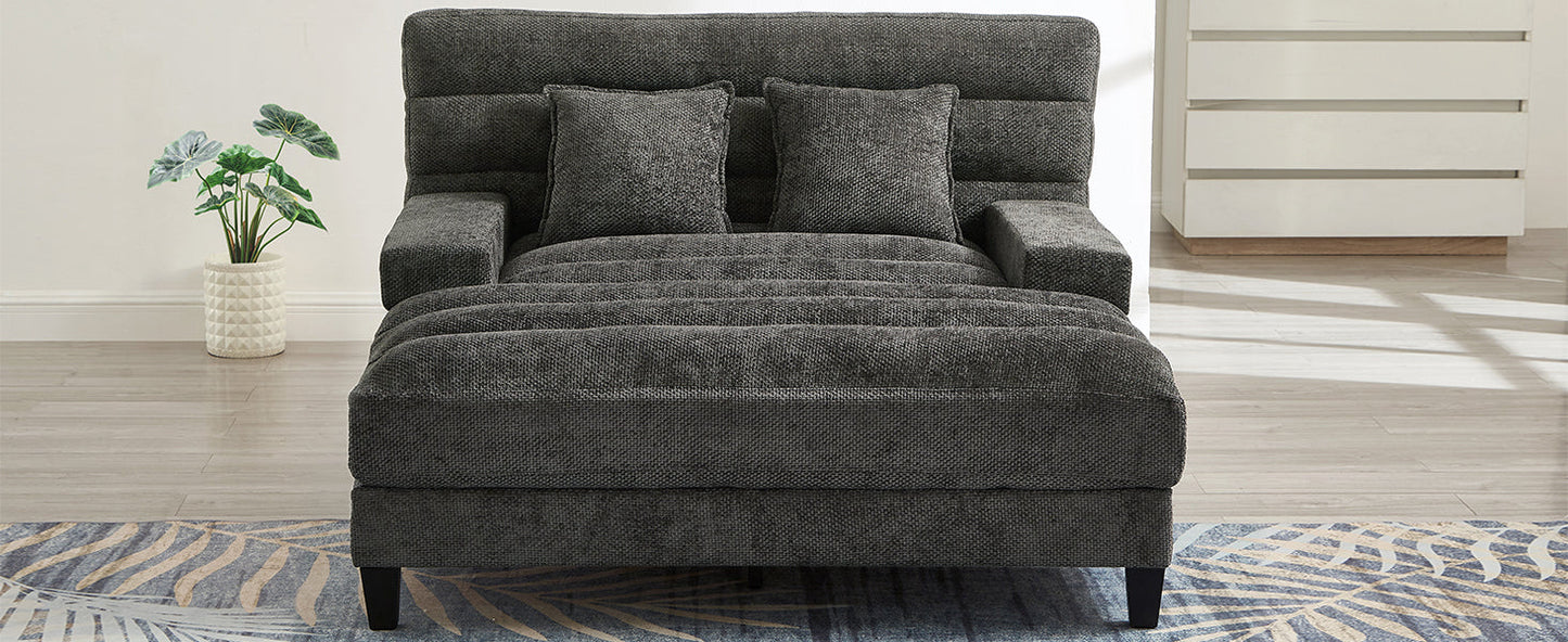 NEW  Grey Chenille LED Light Strip Upholstered Modern Chaise Lounge Sofa Bed