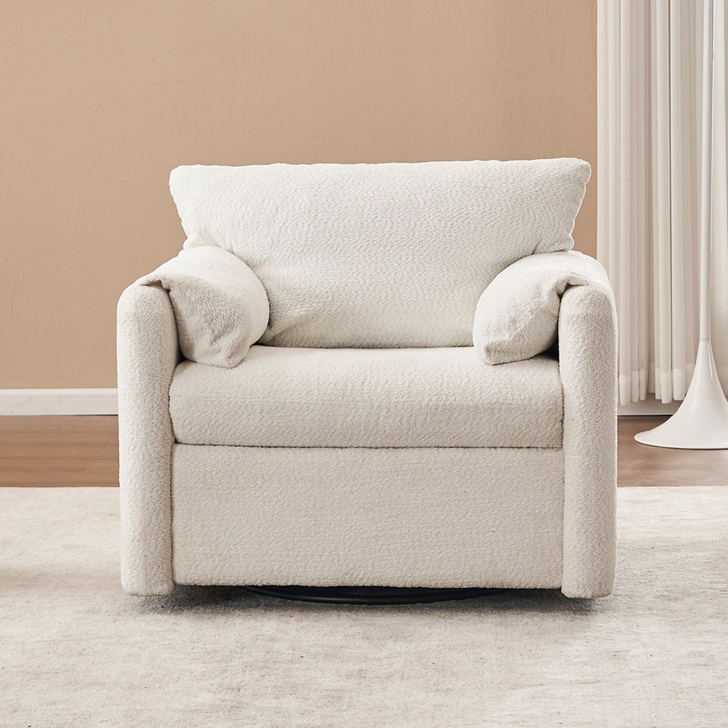NEW Ivory White Swivel Ergonomic Reading Rotating Modern Single Seat Lounge Accent Chair with Chenille Fabric & High-Resilience Cushion