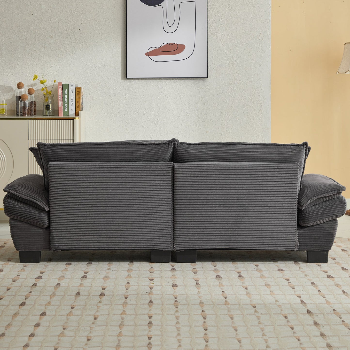 NEW Comfy Grey Upholstered Deep Seat Corduroy Sofa Sleeper Couch Loveseat with Pillows
