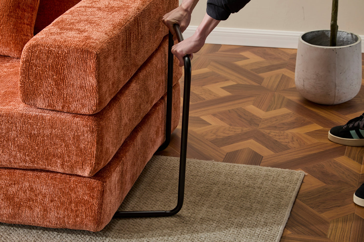 NEW Orange Chenille Fabric Comfy Futon Couch Lounge Sleeper Compression Convertible Floor Sofa Bed Couch with Pillow Back Support Armrest Bed