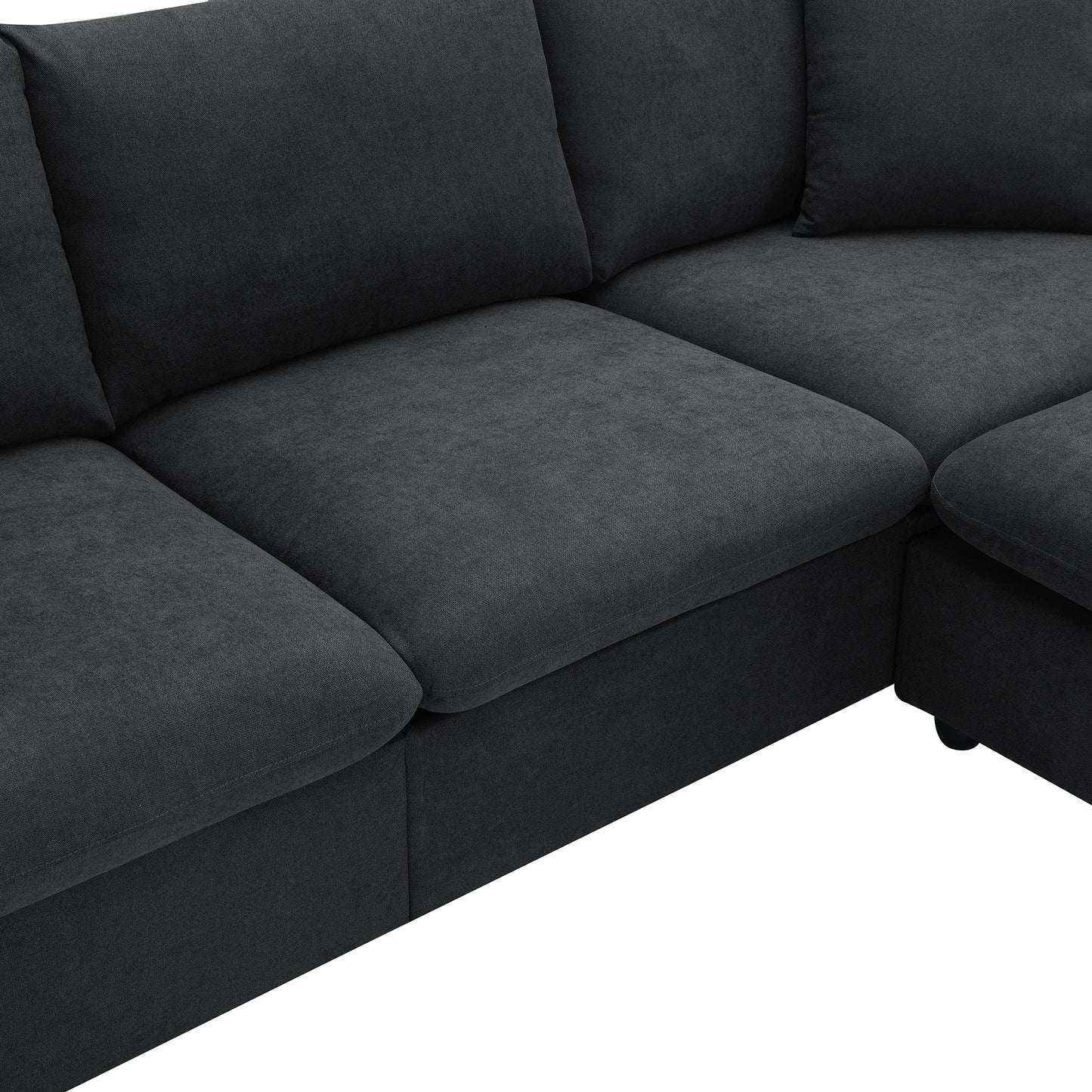 NEW L-shaped 4-Seat Polyester Black Fabric Modern Sectional Sofa