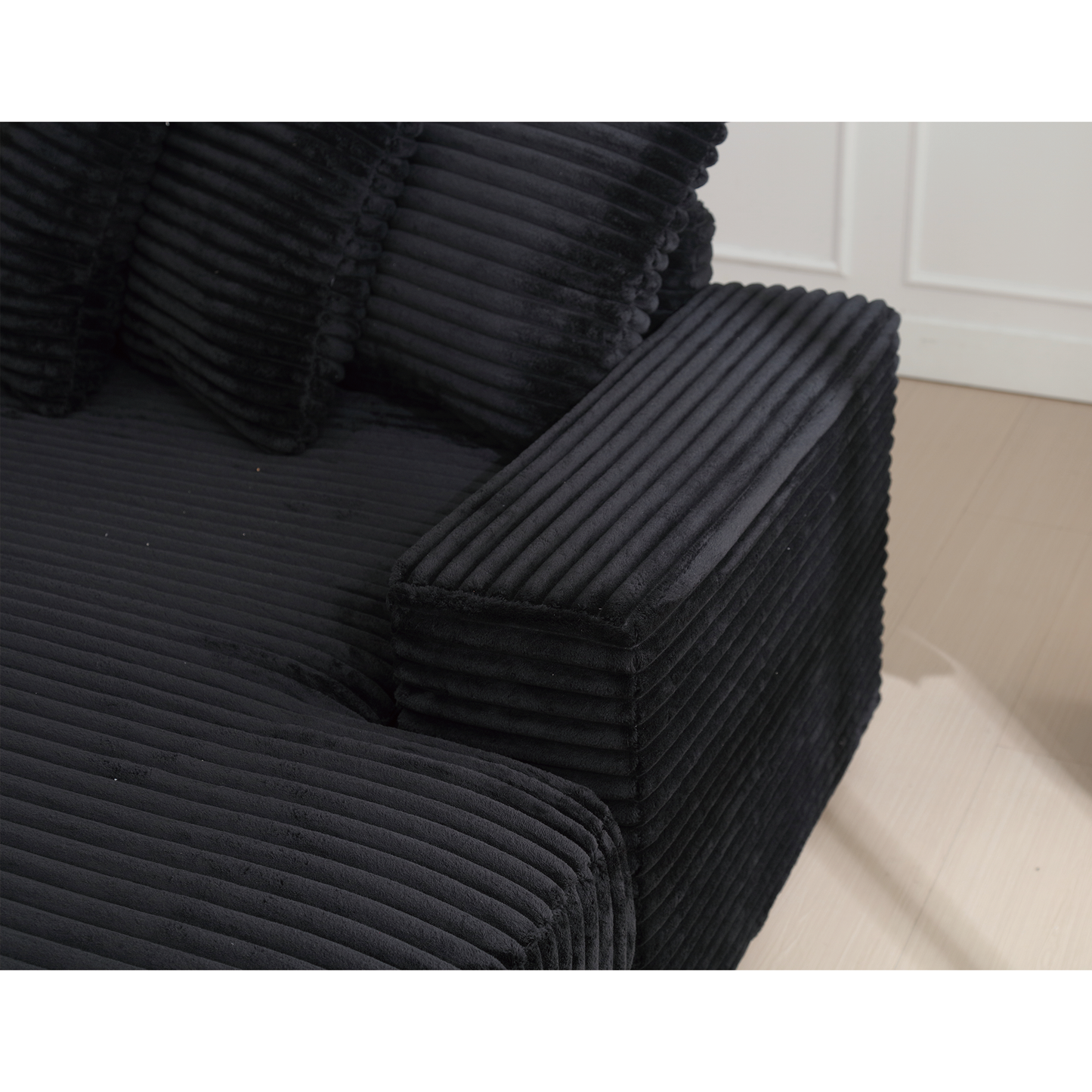 NEW Oversized Black Two-Piece Couch L Shaped Sofa Corduroy Right Chaise Daybed with Armrests Eight Throw Pillows