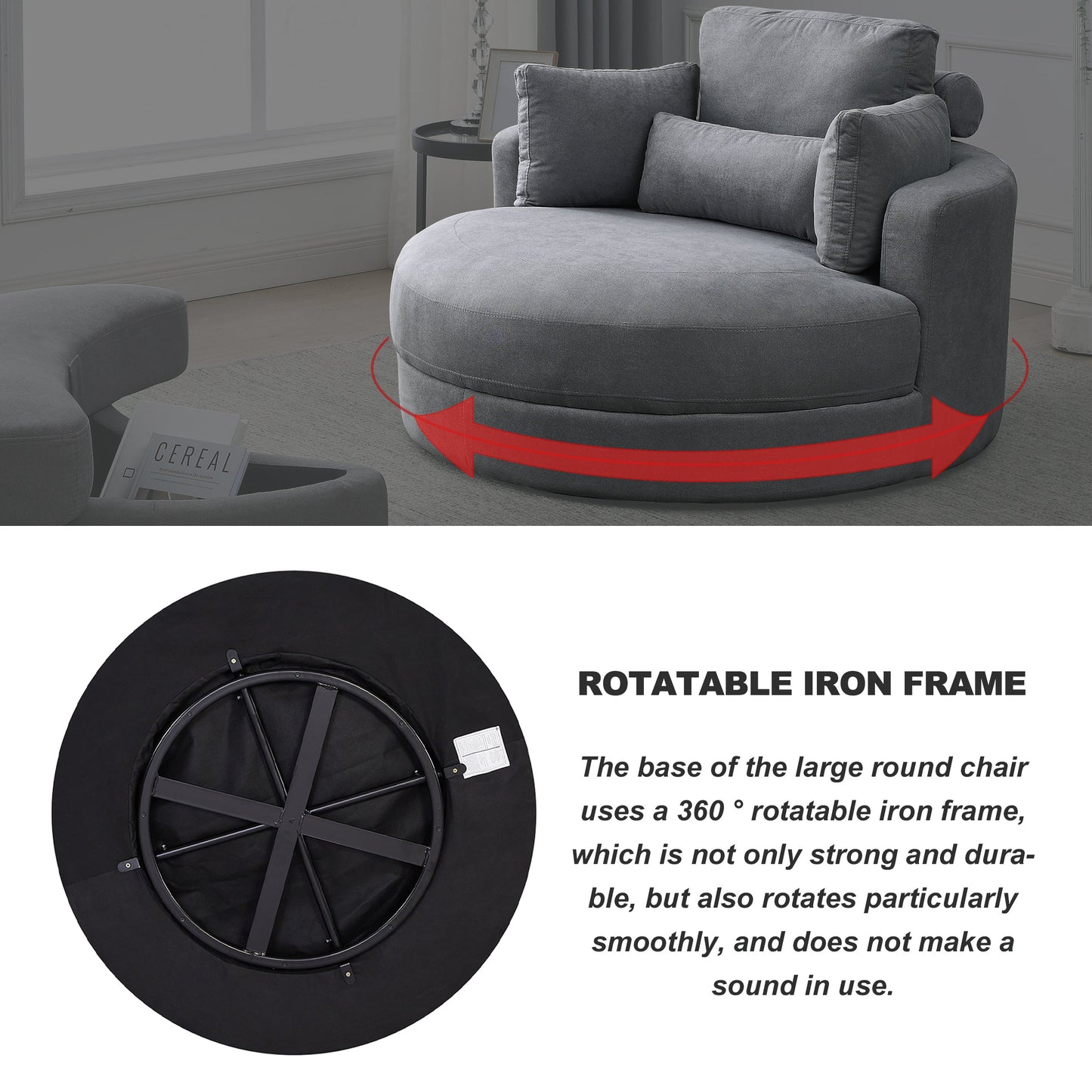 NEW Welike Swivel Accent Barrel Modern Dark Grey Sofa Lounge Club Big Round Chair with Storage Ottoman and Pillows