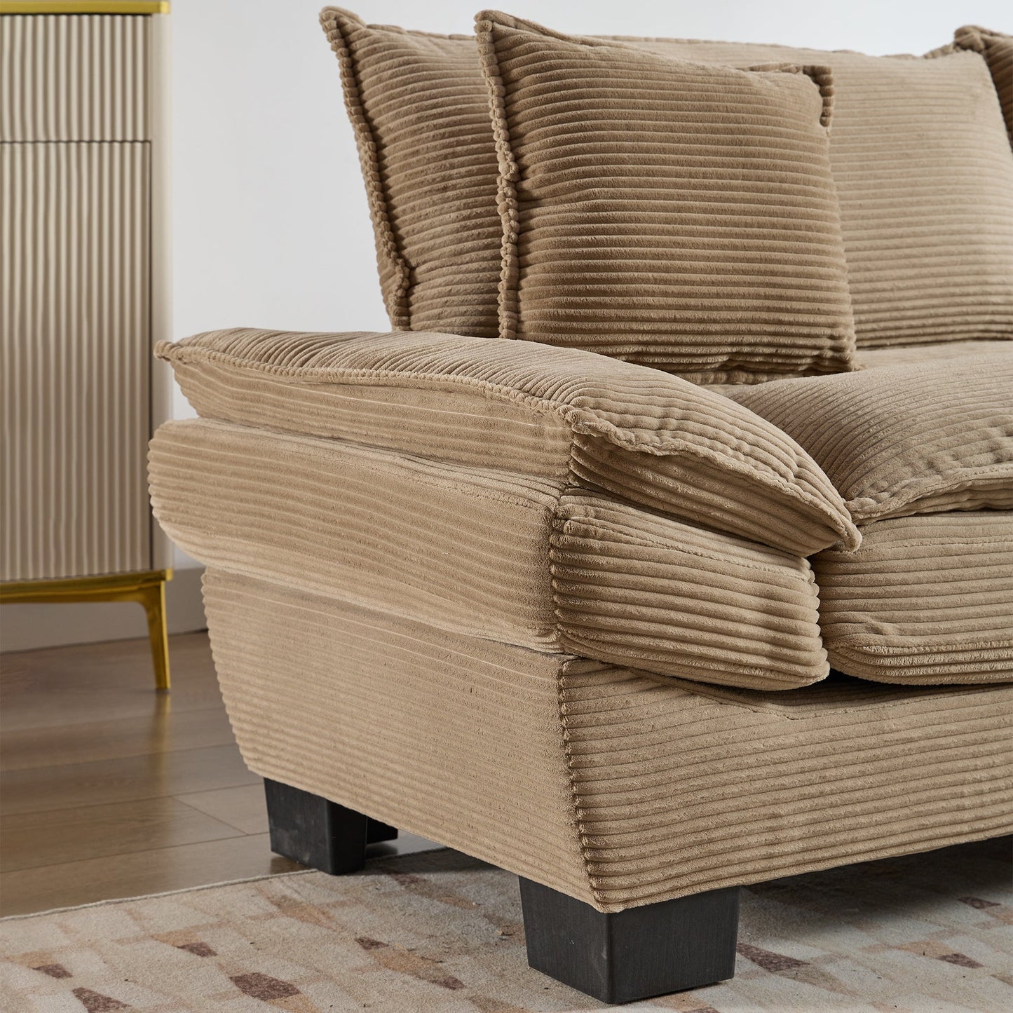NEW Khaki Corduroy Sofa Sleeper Couch Loveseat with Pillows Comfy Upholstered Deep Seating