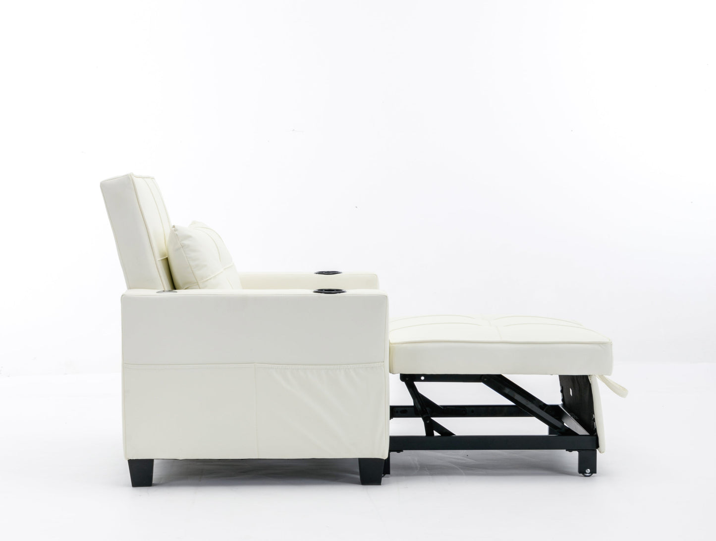 NEW Futon Chair Bed Convertible Chair 3-in-1 Pull Out Sleeper Chair Beds with USB Ports,Wear-resistant and Anti-scratch,  Armchair Bed Sleeper for Living Room (White Leather)