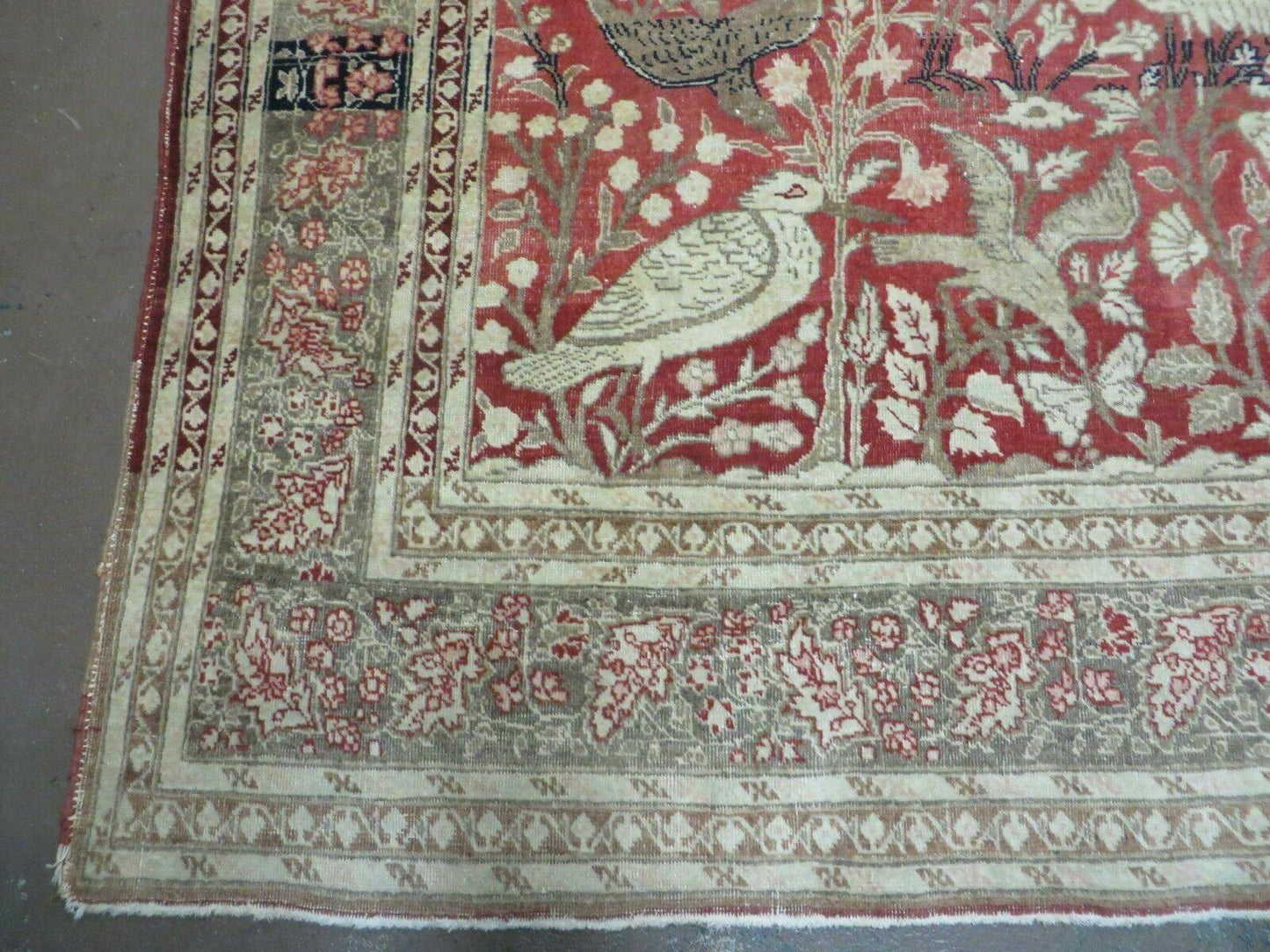 USED 4' X 6' Antique Handmade Turkish Tree Of Life Oriental Wool Rug Birds Red