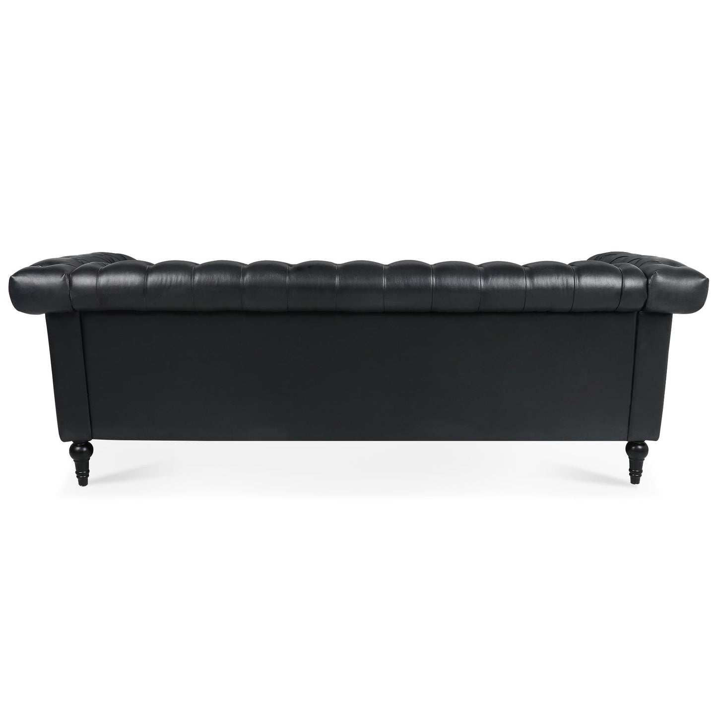 NEW Traditional Black PU 3-Seater Sofa Couch with Removable Cushions and Birch Legs