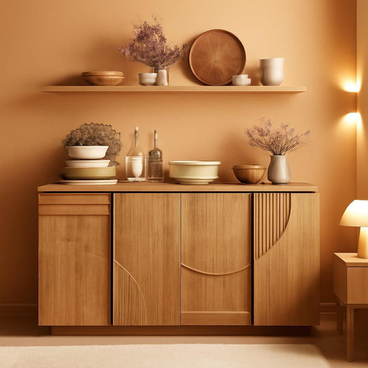 NEW 62 Inch Handcrafted Oak Sideboard Cabinet Midcentury