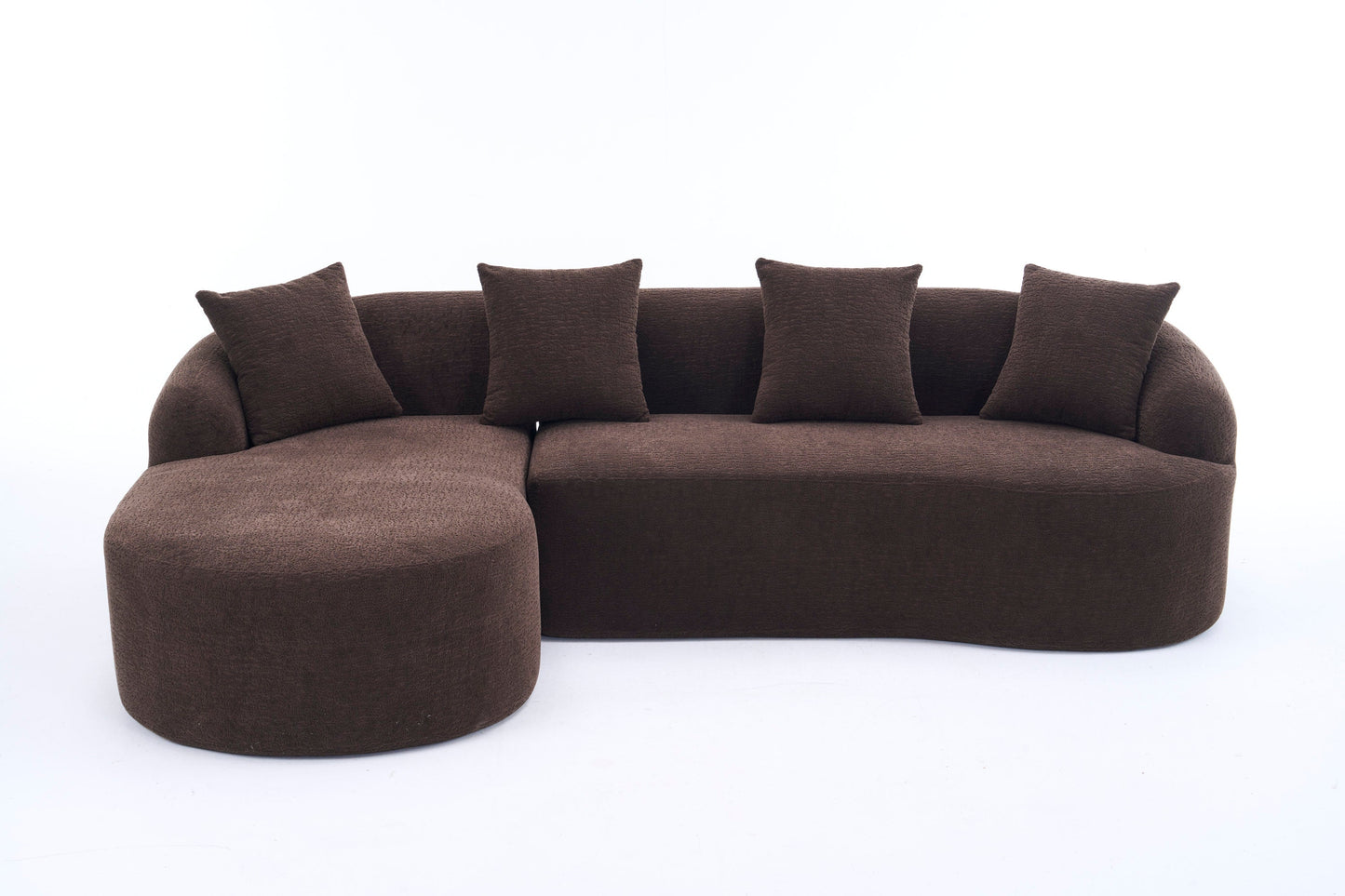 NEWn Brown Chenille Modular Compression Sponge L-Shape Sectional Sofa Couch with Curved Chaise