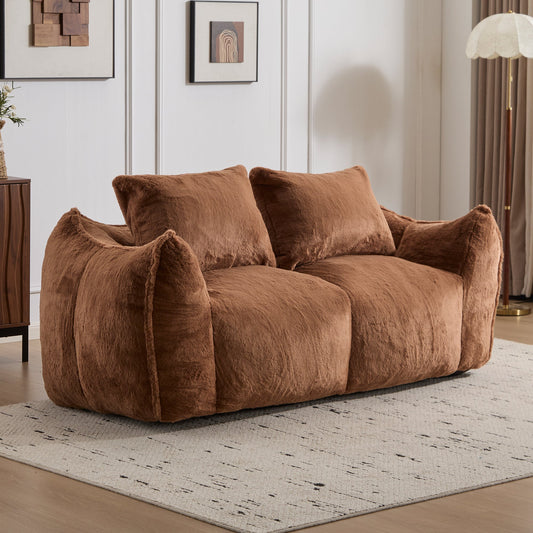 NEW Adult Brown Ultra Soft Fluffy Loveseat Giant Bean Bag Sofa Oversized Chase Lounge Chair with Pillows