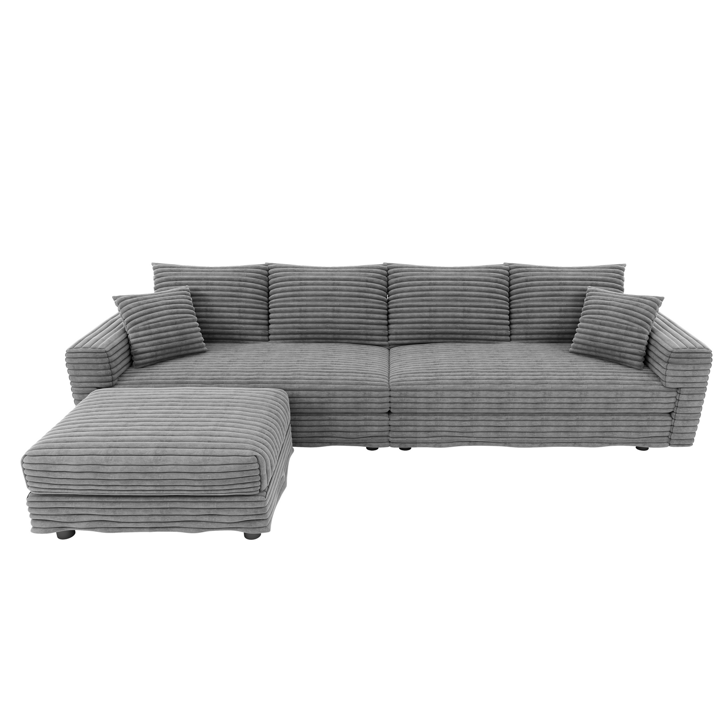NEW 102.4' Grey Corduroy 4-Seat Comfy Upholstered Modern Plush Sofa
