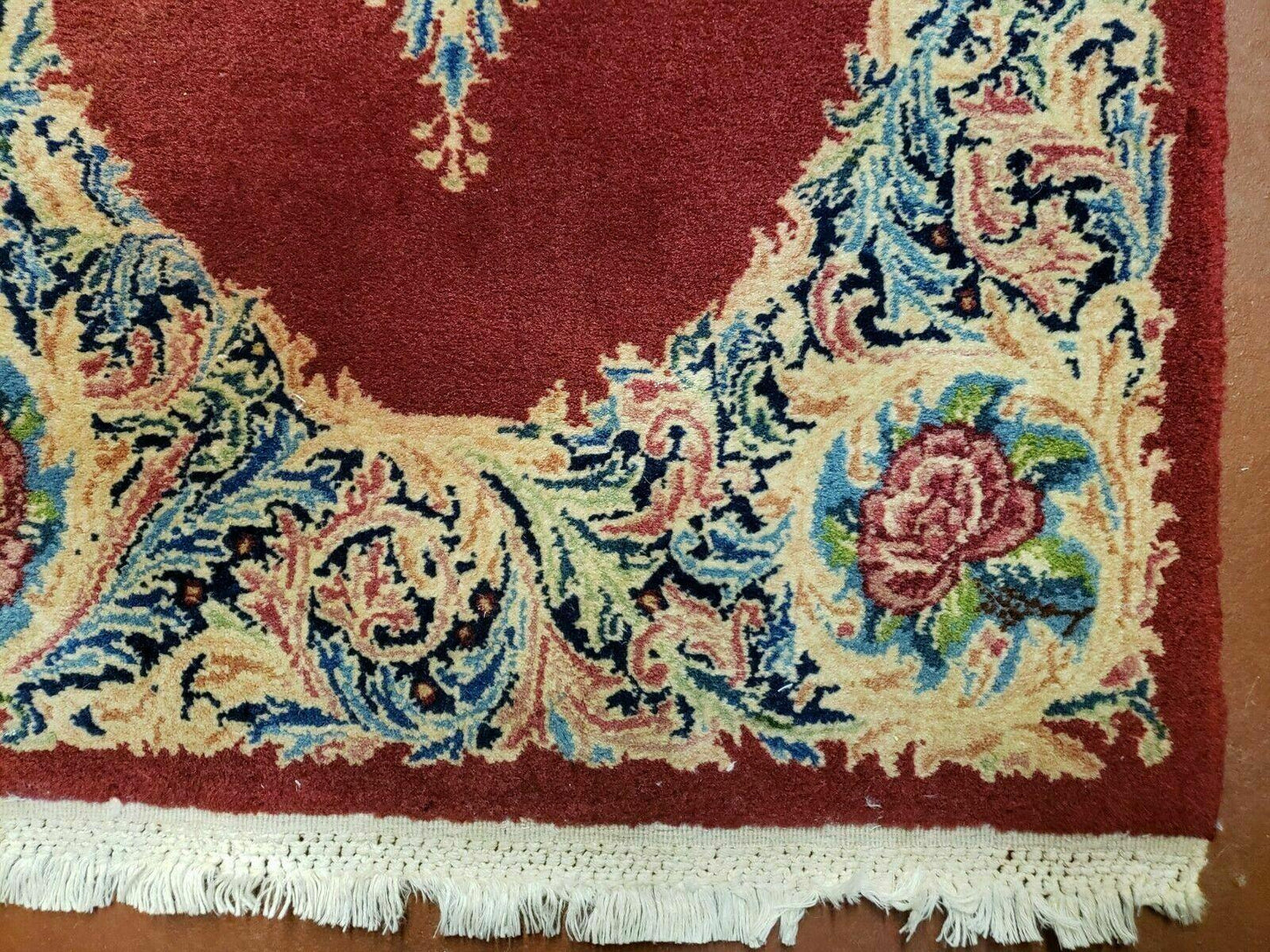 USED Small Persian Kirman Rug 2x4, Wool Oriental Vintage Handmade Carpet, Hand Knotted Floral Medallion, Red & Beige, Semi Open Field