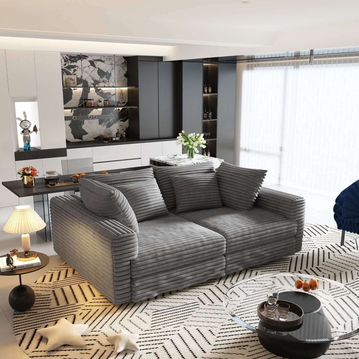 NEW 102.4' Grey Corduroy 4-Seat Comfy Upholstered Modern Plush Sofa