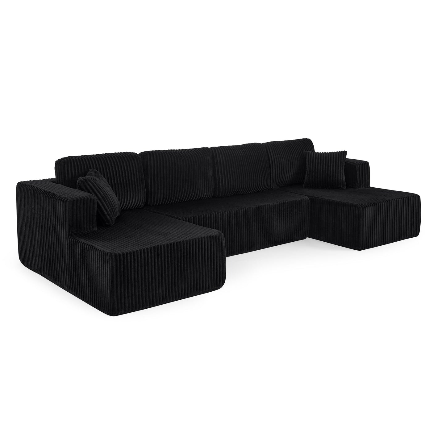 NEW Modern Black Corduroy Minimalist U-Shape Modular Sectional Sofa Sleeper