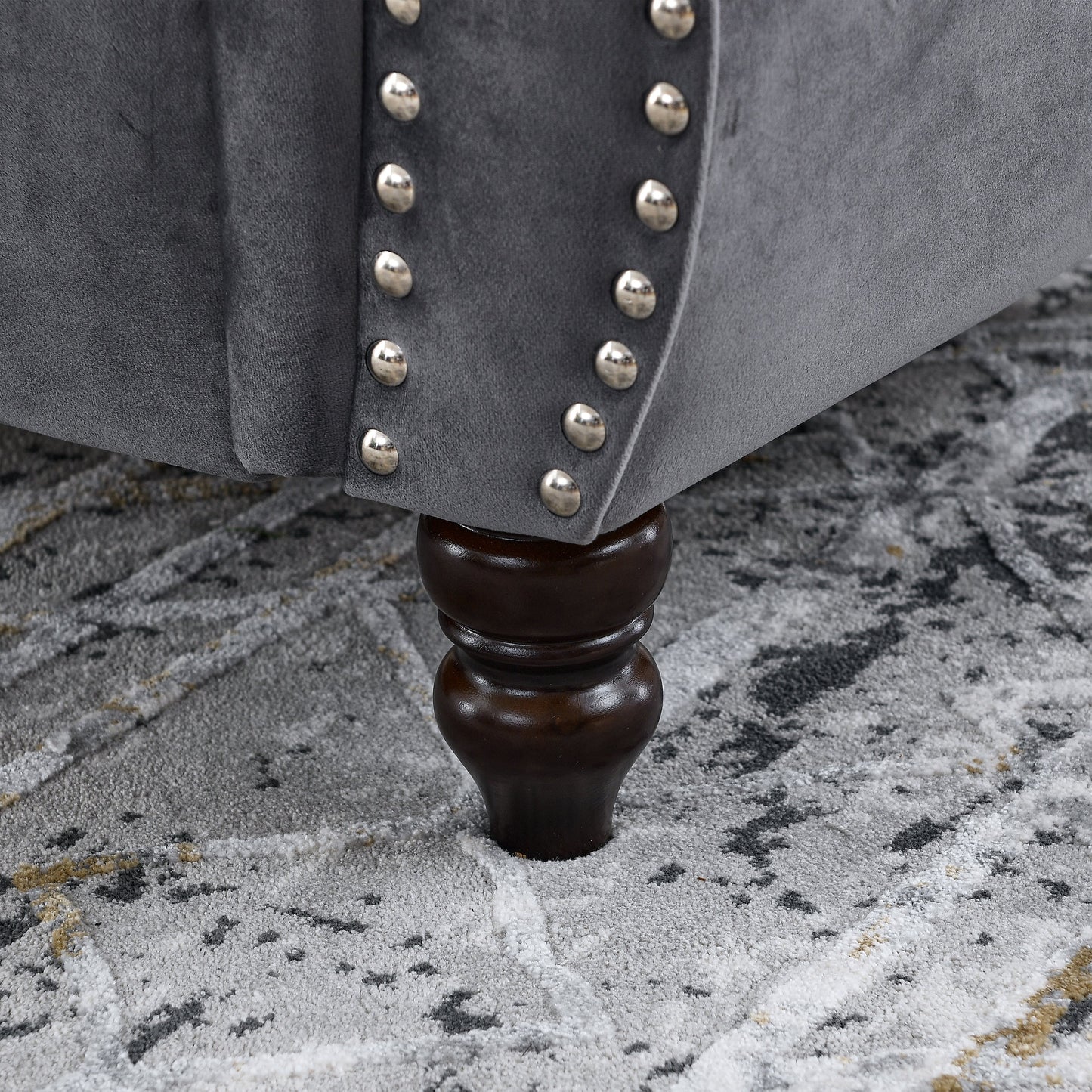 NEW 58.8' Chesterfield Sofa Grey Velvet for Living Room, 2 Seater Sofa Tufted Couch with Rolled Arms and Nailhead for Living Room, Bedroom, Office, Apartment, two pillowsW834S00069