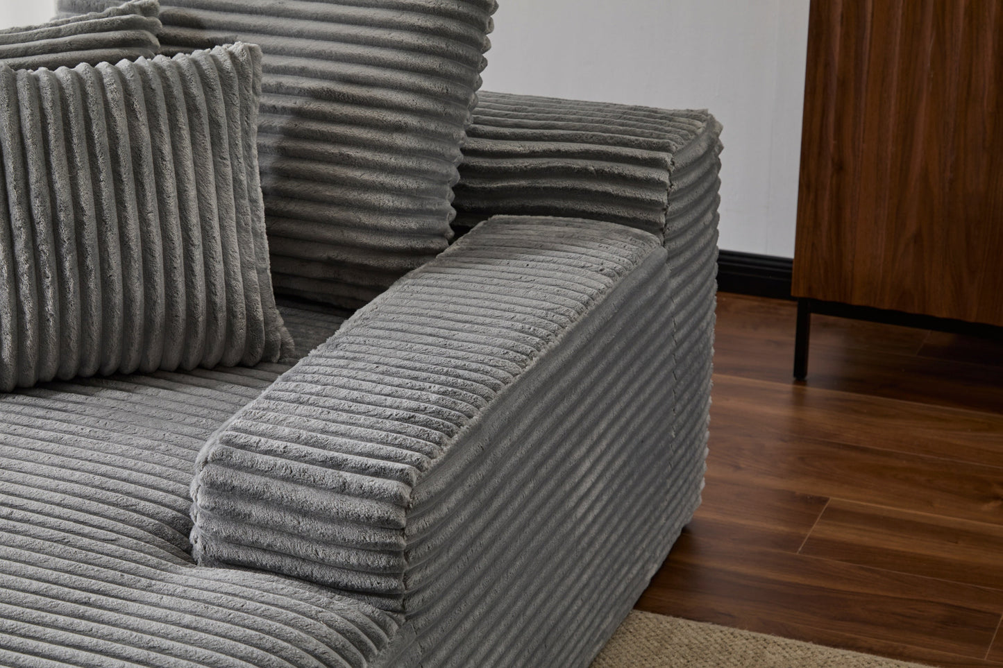 NEW Grey Oversized Chaise Lounge Chair Cozy Cloud Couch Modern Plush Corduroy Upholstered Sleeper Sofa Daybed with 3 Throw Pillows and Wide Armrest