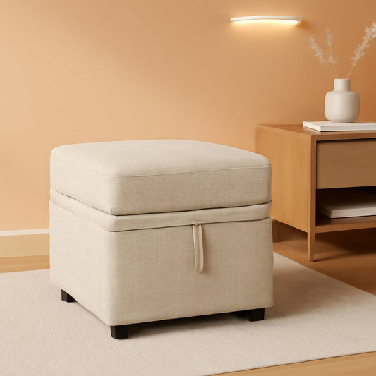 NEW Beige Textured Storage Ottoman For Sectional Sleeper