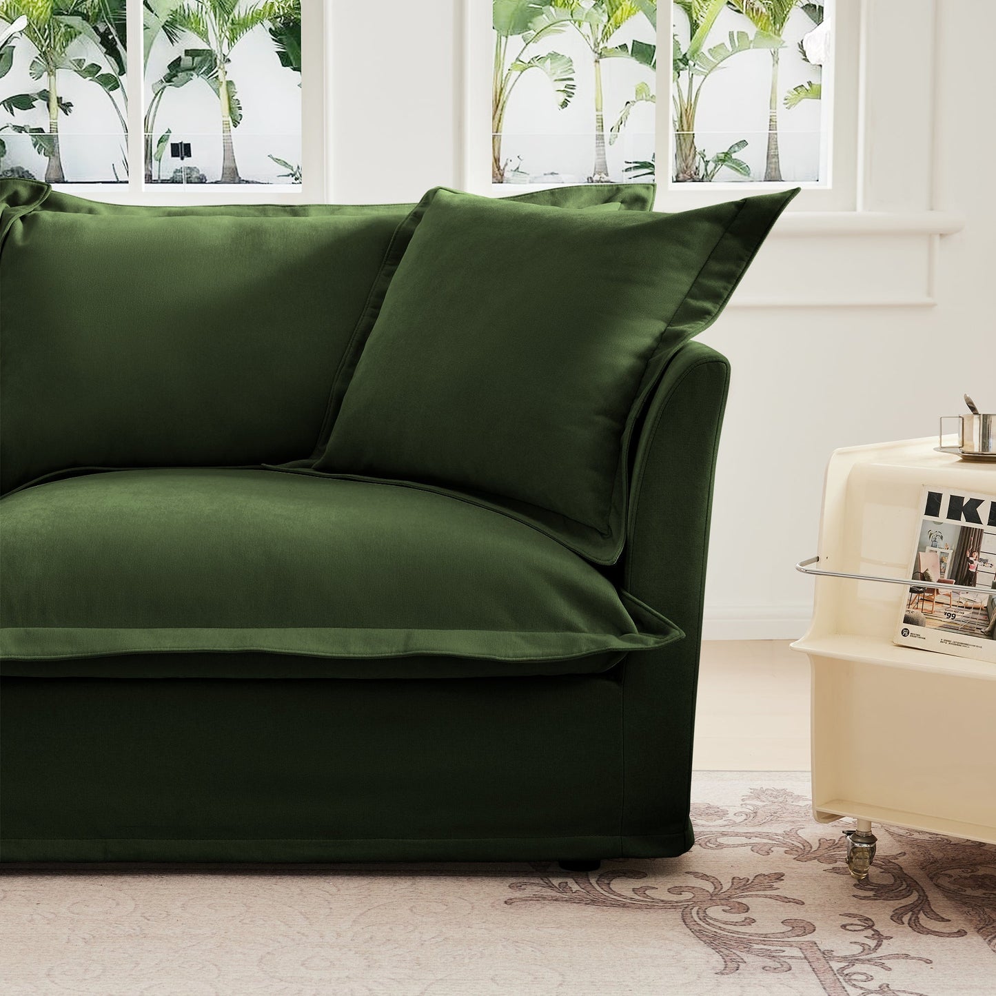NEW Slip-covered Armchair with 1 Big Back Cushion and 2 Big Toss Pillows, Single Deep Seat Comfy Single Couch Sofa Multiple Large Soft Pillows, Chenille Fabric, Green