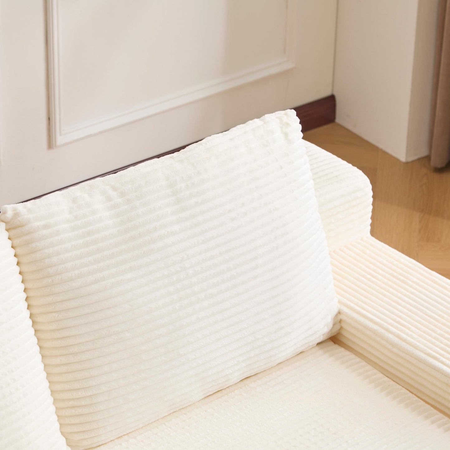 NEW Loveseat Sofa, Comfortable Deep Seat Sofa Bed, Modern Small Corduroy Couch for Living Room Bedroom,Reversible Cushion with Pillows,No Assembly Required,White