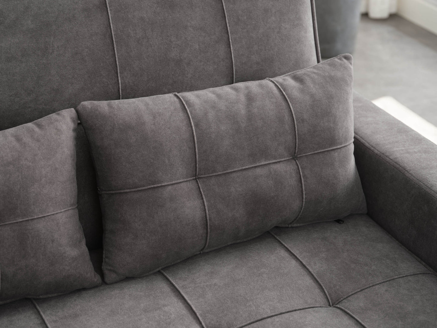 NEW Dark Grey Cloth Fabric 2 Seater Loveseat Recliner Sofa Bed with Adjustable Backrest USB and Cupholders