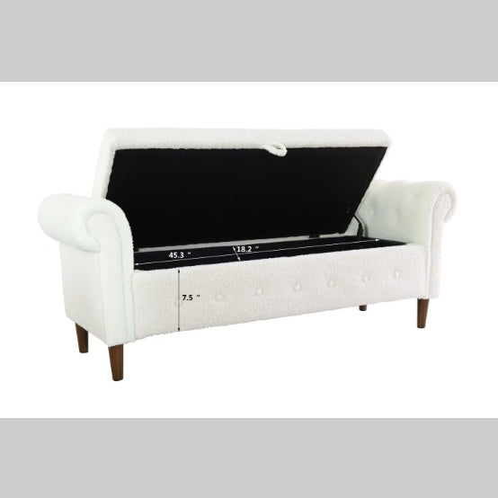NEW Beige Teddy Velvet Multifunctional Storage Rectangular Sofa Stool