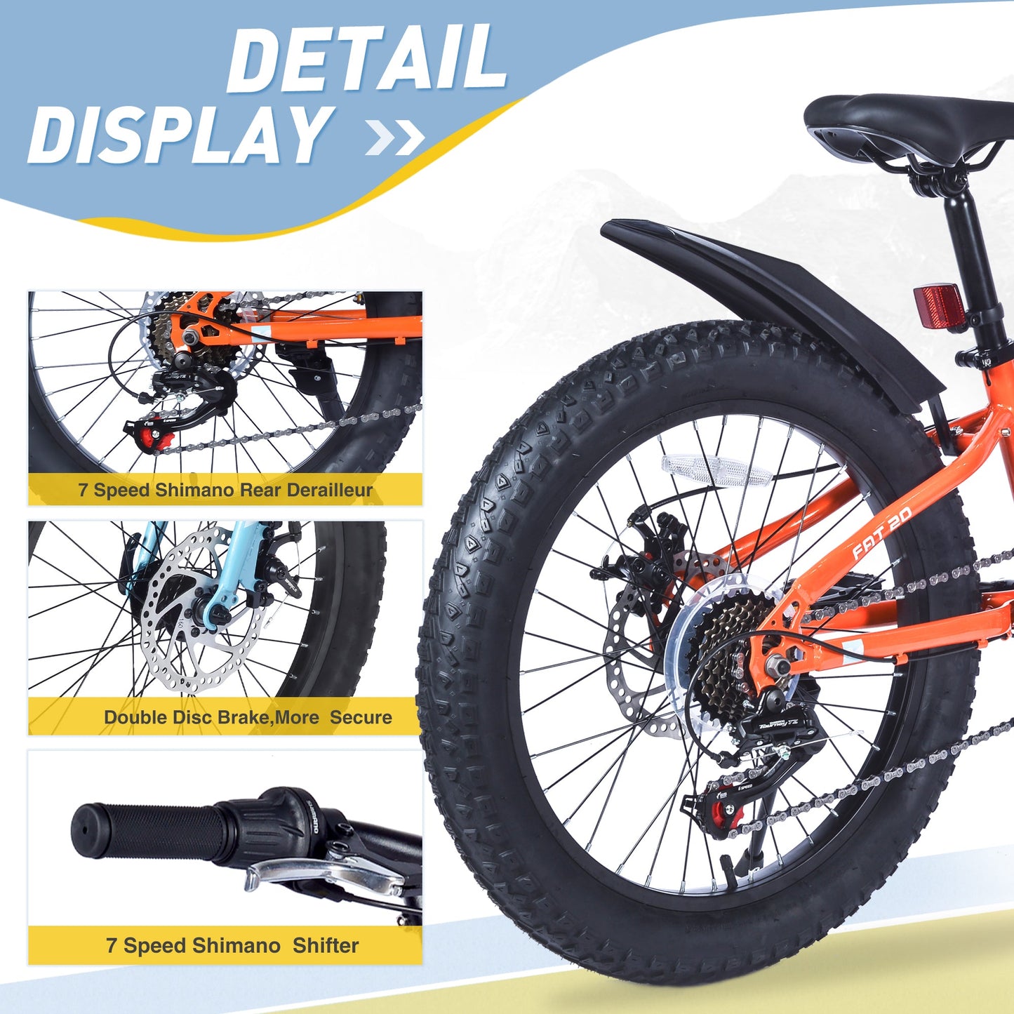 NEW 24 Inch Bicycles , Fat Tire Mountain Bike for Boys and Girls Age 10 + Years ,Dual-Disc Brake,Shimano 7-Speed ,Kids Beach and Snow Bicycle