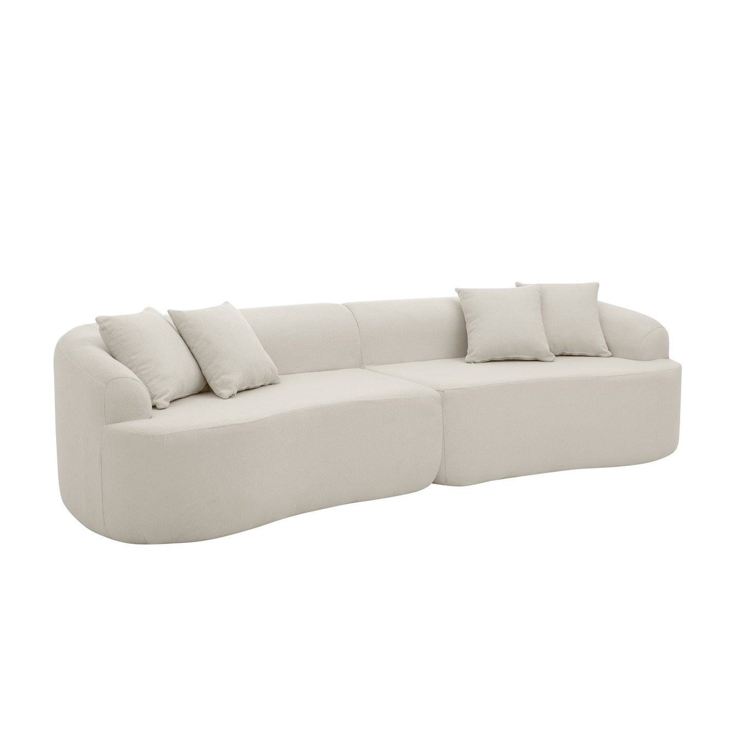 NEW Beige Minimalist Curved Modular Sectional Sofa in Lamb's Wool Fabric