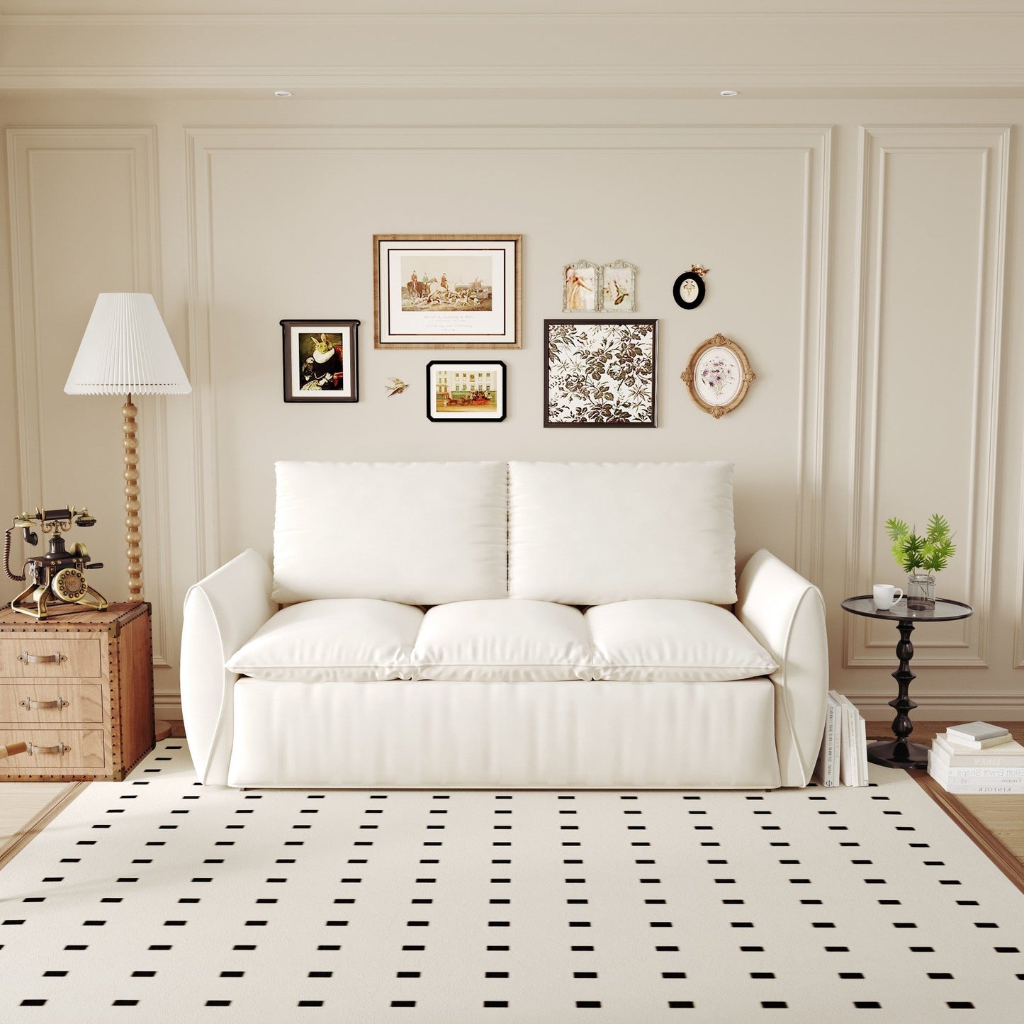 NEW 70.9' Beige Multi-Functional Velvet Loveseat Pull Out Sofa Bed 3-Seat Convertible Sleeper Couch with 2-in-1 Pillow and Blanket Set