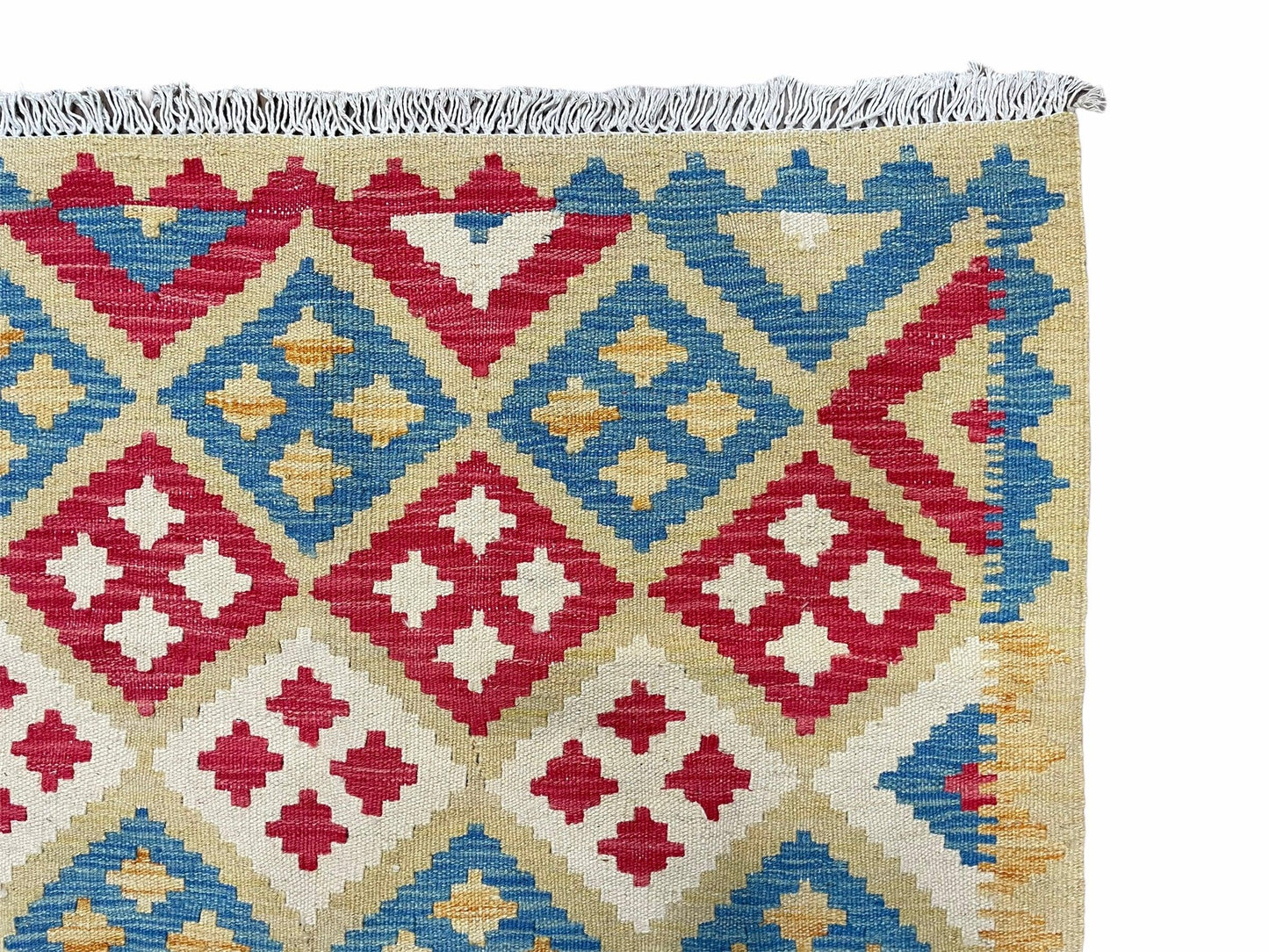 USED 3x5 Kilim Rug Multicolor Tribal Kilim Rug 3 x 5 Tan Light Blue Red Beige New Turkish Anatolian Wool Kilim Flatweave Rug