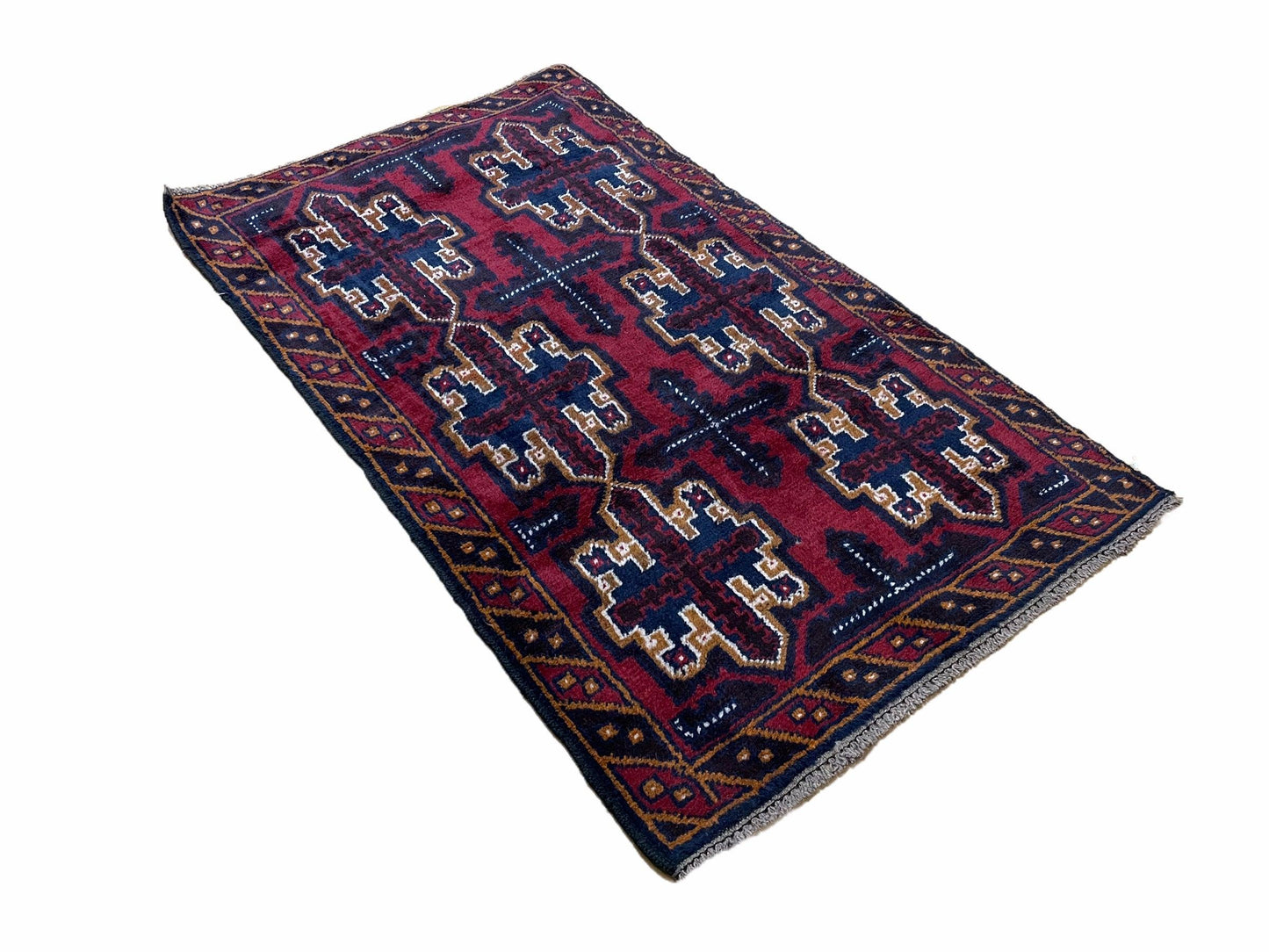 USED 2' 7" X 4' 6" Vintage Handmade Tribal Wool Rug Balouchi Rug Afghan Rug Red Blue
