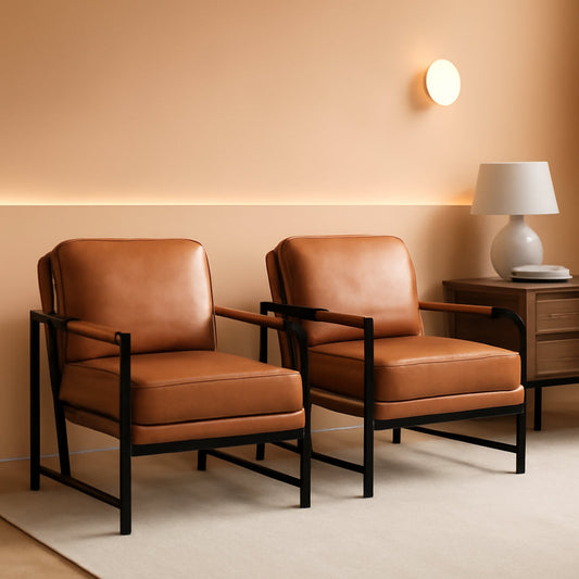 NEW Luxurious PU Leather Armchair Set Ultrasoft Chestnut