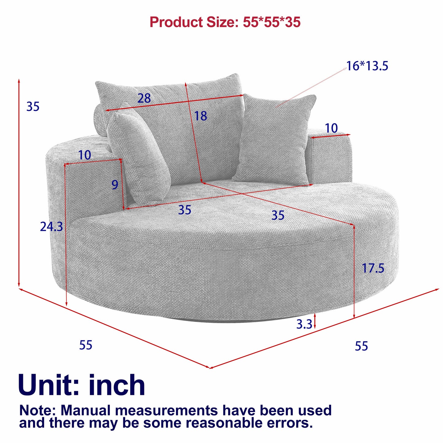 NEW 55''L Chenille Foam Single Swivel Fluffy Modern Sleeper 360 Degree Swivel Chair