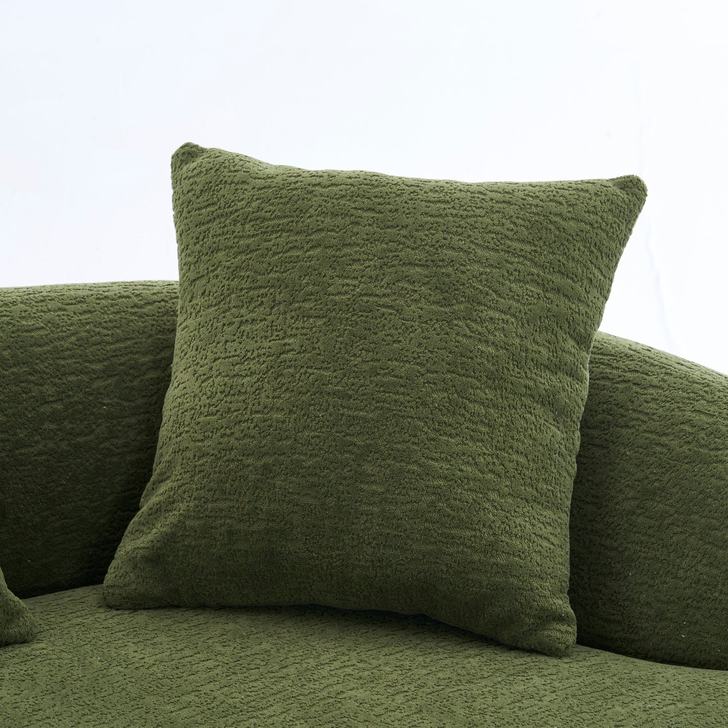 NEW Green Curved Loveseat: Compressed No Assembly, Chenille Small Sofa, 30D Sponge, Compact for Apartments, 65' L, 300Lbs, 3 Pillows