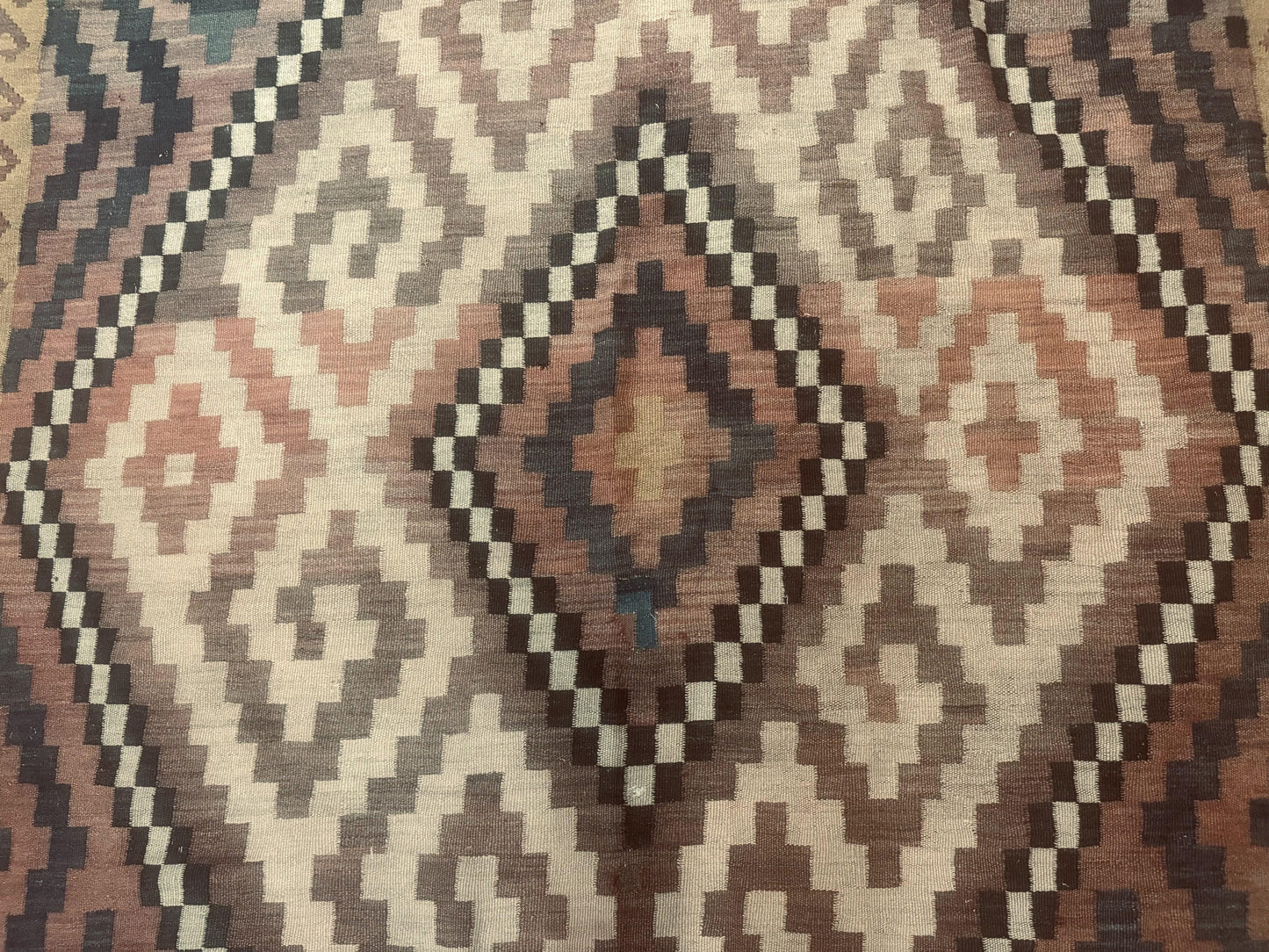 USED Antique Persian Tribal Kilim Rug 9x12, Zig Zag Pattern Kilim, Zarand Rug, Wool, Earth Tone Colors