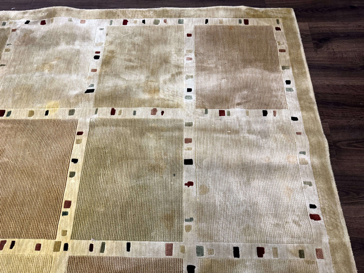 USED Large Wool Rug 10x13, Panel Design, Modern Contemporary Carpet