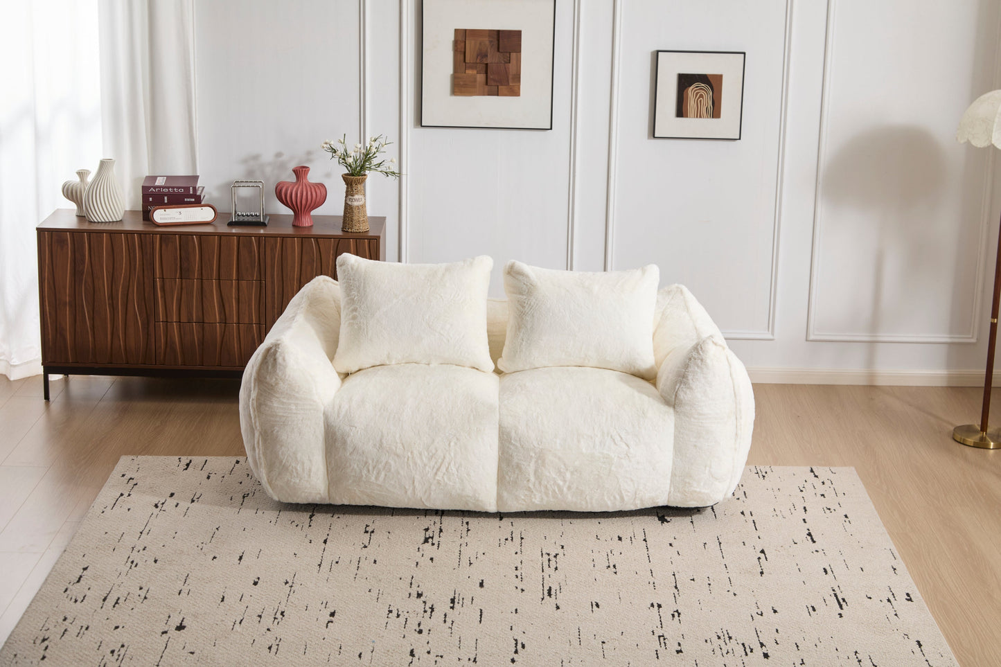 NEW Giant Bean Bag Couch for Adults, Ultra Soft Fluffy Loveseat Bean Bag Sofa, Oversized Chase Lounge Chair Indoor for Living Room Bedroom, No Assembly Required Cozy Reading Chair with Pillows, White