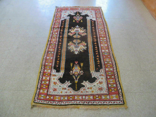 USED Antique Moroccan Runner Rug 3x7, Moroccan Prayer Rug, Double Mehrab Prayer Arches, Black and Red, Hand-Knotted Wool Carpet, Hallway Rug Nice