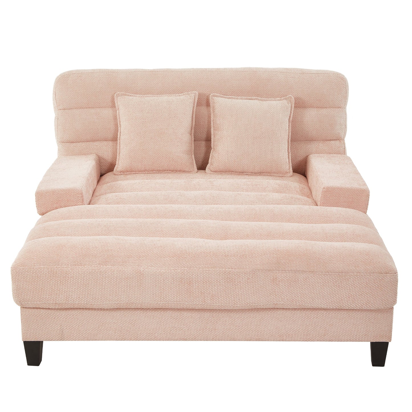 NEW Modern Pink Chenille Upholstered 57.1’ Chaise Lounge Sofa Bed with Adjustable Backrest and LED Light Strip