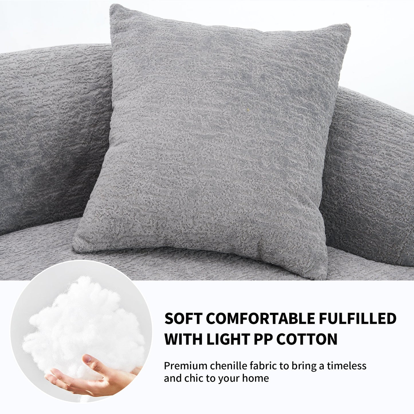 NEW LY-025 Grey Curved Modular Sectional Sofa with 30D High-Density Chenille Upholstery, 110'' Long