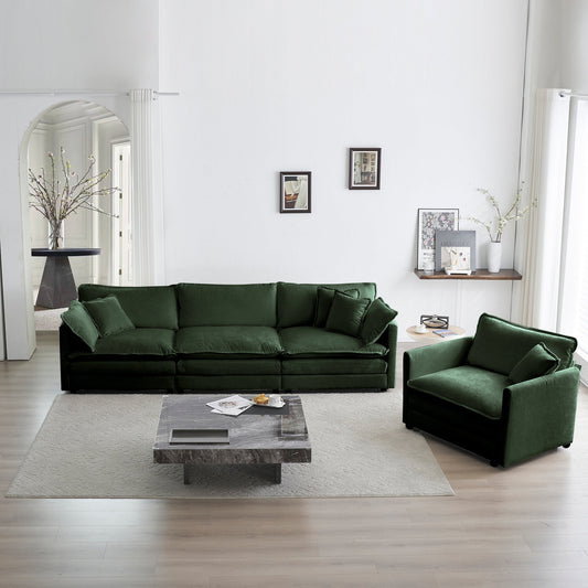 NEW Modern Green Chenille Deep Seat 2-Piece Upholstered Sectional Sofa Couch Set
