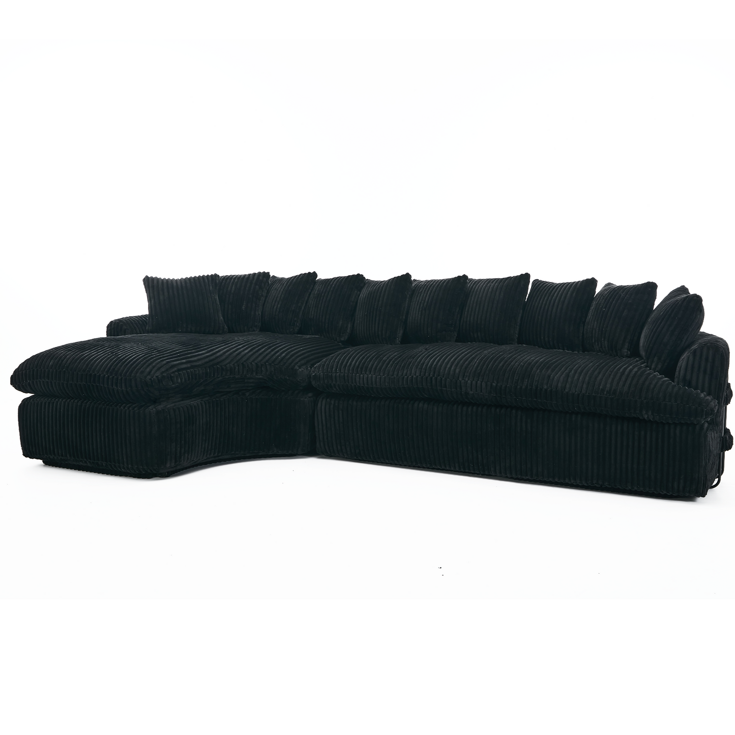 NEW 127''  Large Sectional Sofa ,Elegant Curved Design ,High-Resilience Foam ,Ten Back Cushions,L-Shape Left Sofa,No Assembly  Required , (Black-Soft Corduroy Fabric)