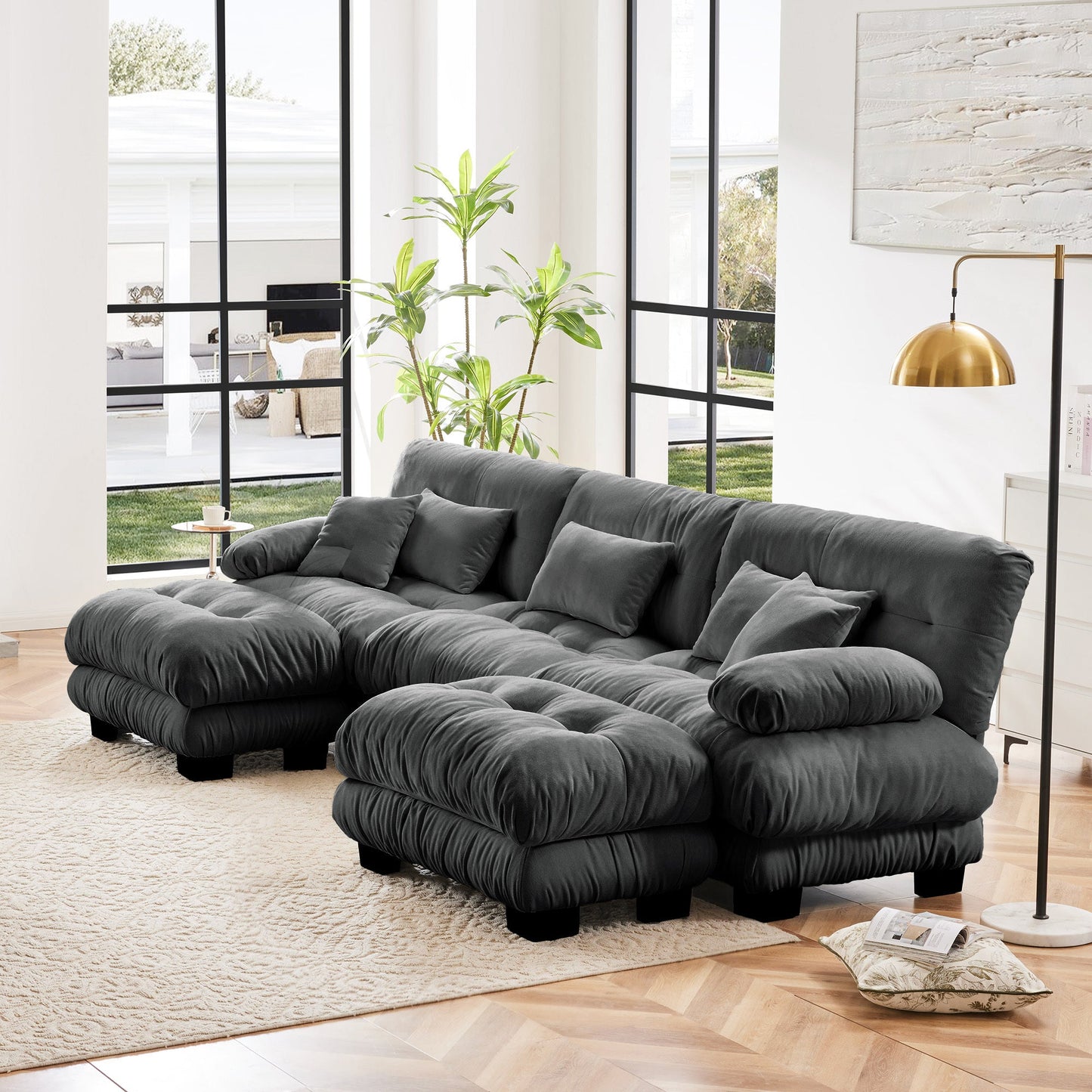 NEW Luxury Modular Sectional Sofa Couch - Oversized U Shaped Cloud Couch for Living Room,Deep Seat Sofa Couch with 2 Ottomans ,Chenille Gray