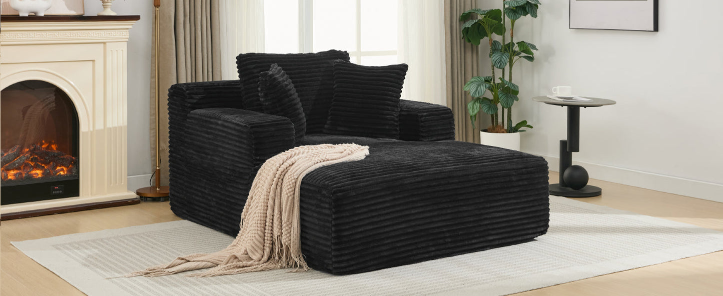 NEW Modern Black Corduroy Chaise Lounge Sofa Bed with Removable Pillows, 48.8' Upholstered Sleeper Sofa