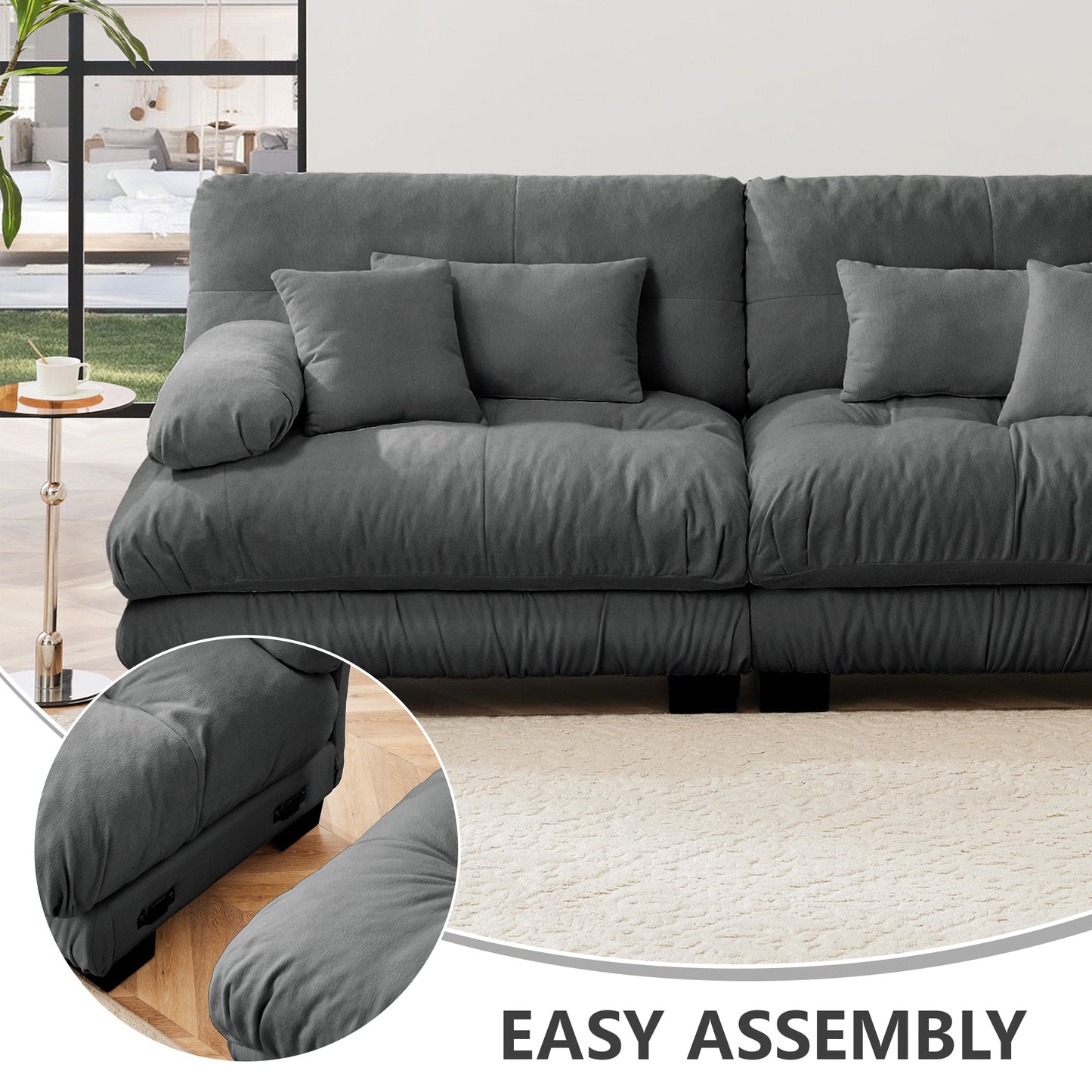 NEW 4-Seater Sectional Sofa Modular Deep Seat Sofa Couch , Chenille Sofa Comfy Upholstered Sofa for Living Room, Apartment, Studio, Office,Chenille Gray