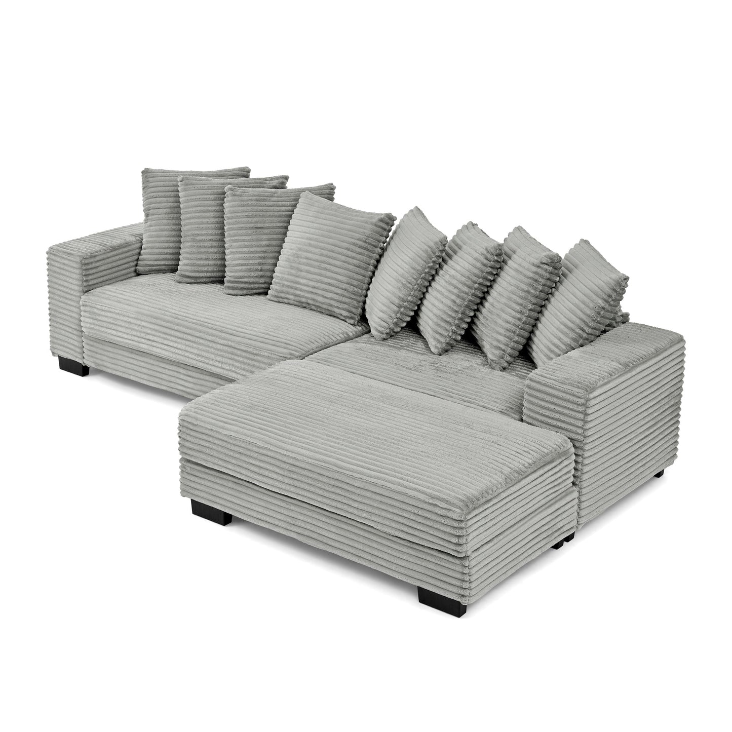 NEW Gray Corduroy Tufted Upholstered Sleeper Sectional L-Shaped Modular Convertible Sofa