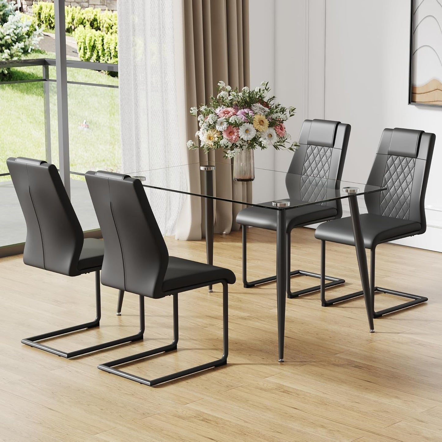 NEW 51 Inch Glass Dining Table For 4 With Tempered Glass Top